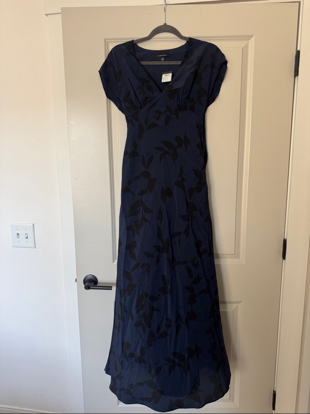 Club Monaco Navy Maxi Dress with Black Floral Print